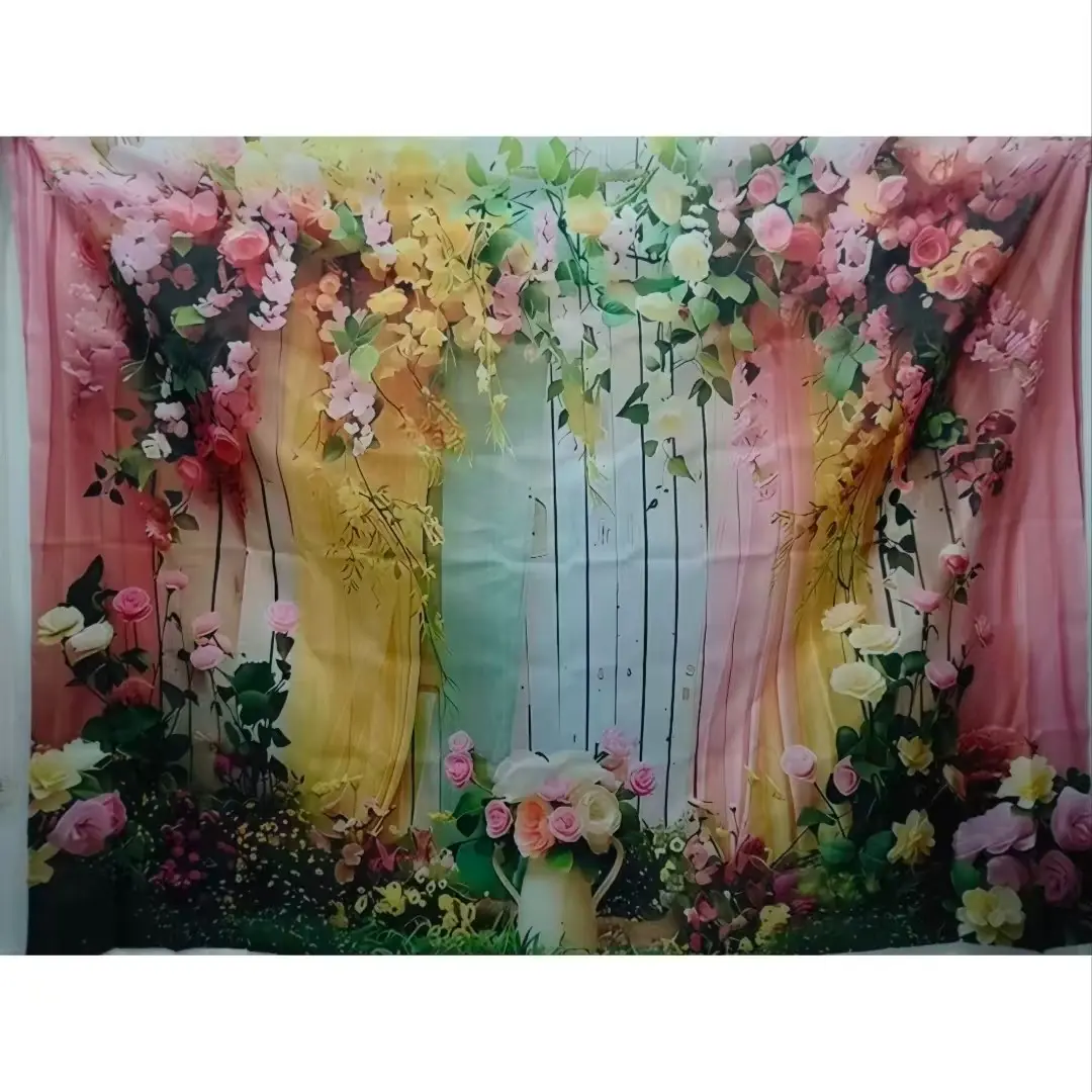 Floral Pattern Wedding Curtain Background Banner, 1 Count Colorful Flower Pattern Backdrop, Photo Booth Background, Home Decoration, Indoor and Outdoor Decoration, Ornaments, Wedding Arched Backdrop, Wedding Party Backdrop, Photo Backdrops