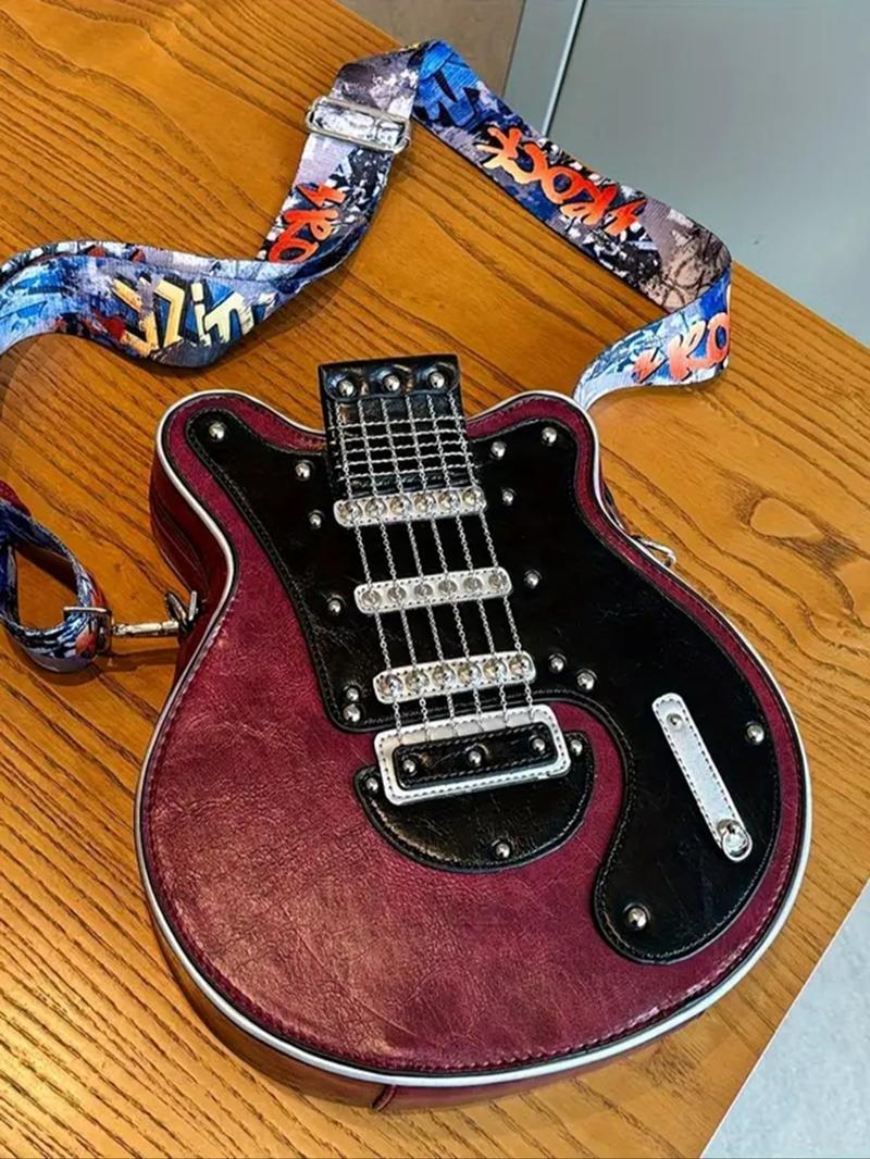 Street Style Guitar Design Purses, Casual Crossbody Bags Women, Sling Purse, Gifts for Girlfriend, Slingbag, Pu Leather Y2k Trendy Shoulder Bag for Women, Vintage Stylish Crossbody Messenger Bag for Daily Party Use, Boho Style Crossbody