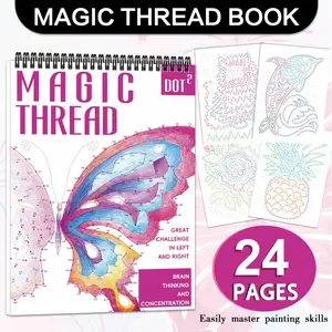 Magic Thread Dot to Dot Book for Adults, Large Print Mindful Puzzle, 24 Unique Patterns, Spiral Binding, Stress Relief, Brain Training