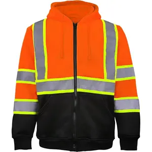 Safety Hoodie for Men ANSI Class 3, Reflective Zip Hoodie Jacket with Black Bottom for Construction Work