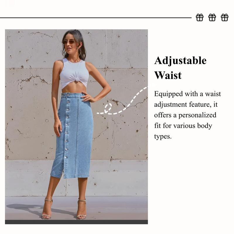 OBlue Jeans Women's Button Front Denim Skirt, Casual Fashion Skirt for Daily Wear, Ladies Bottoms for All Seasons, T-Chic