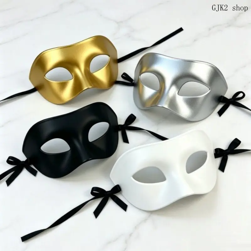 Venetian Half-Face Masquerade Mask - Adjustable Tie, Halloween Costume Wear Accessory
