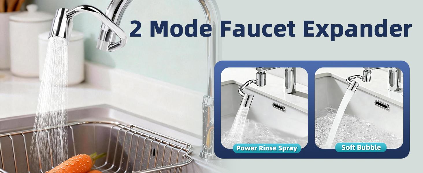 1080° U-Faucet Extender – Rotatable Faucet Aerator with 3 & Washers, Multi-Joint Swivel Aerator with 2 Spray Modes for & Sink, Silver