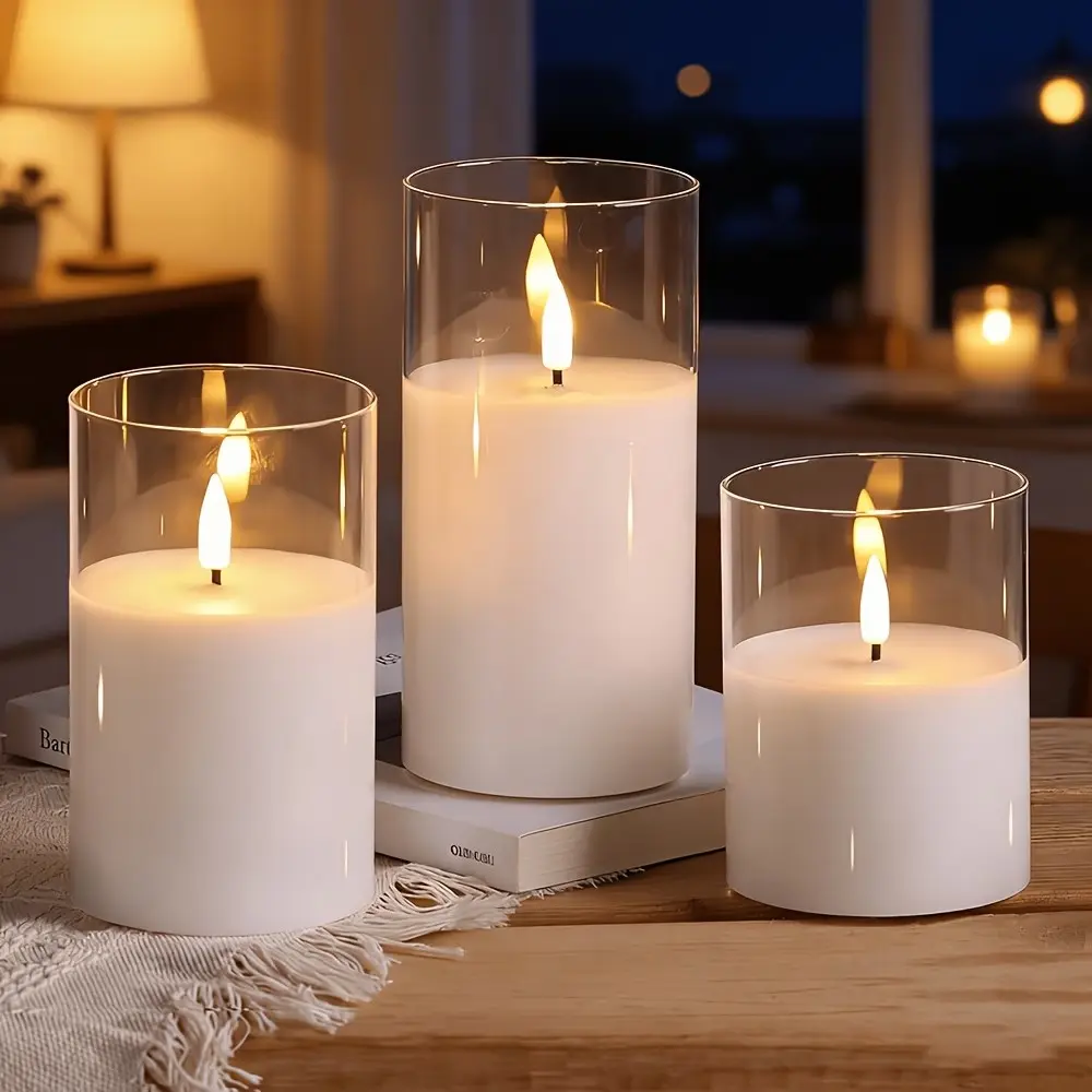 USB Rechargeable LED Candle Set, 3-Pack Flameless Candles with Remote Control, Timer Function, Perfect for Christmas and Halloween Decorations