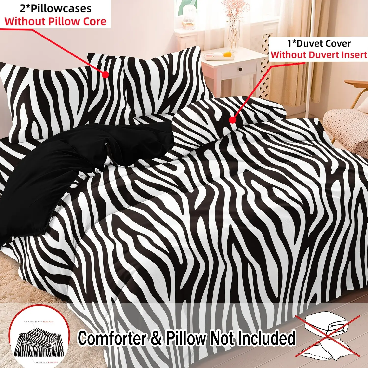 3pcs Dreamfields Black and White Zebra Print Bedding Set, Soft Microfiber Duvet Cover Modern Animal Print Bed Set, Wrinkle Resistant & Non-Fading, Trendy Aesthetic Room Decor, Printed Bedding Set (Includes 1 Duvet Cover and 2 Pillowcases,No Comforter
