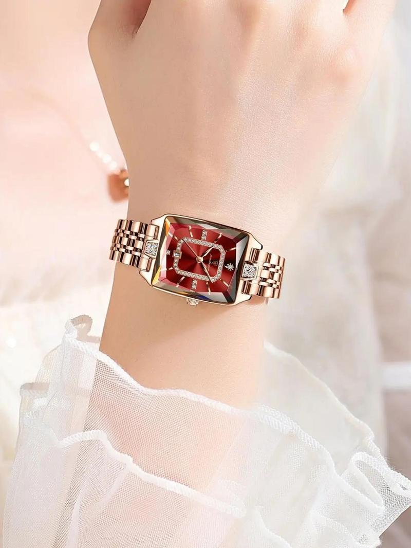 Women's Elegant Rectangle Dial, Fashionable Wristwatch for Women & Girls, Fashionable Stylish Watch, Trendy All-match & Exquisite Watch for Birthday Gift with Box