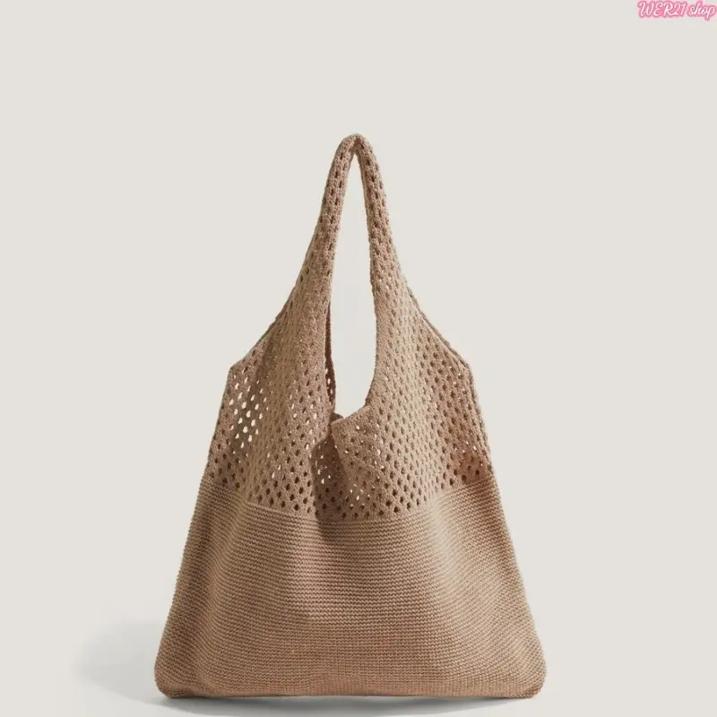 New Retro Hollow Knit Bag for Women, Soft Yarn Woven Hand & Shoulder Tote, Lightweight Breathable Daily Purse for Shopping, Beach Vacation and Casual Street Matching