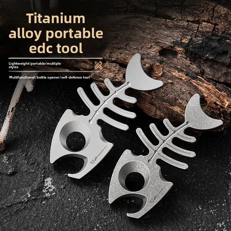 Titanium Alloy Fishbone Multi-Tool Bottle Opener Keychain