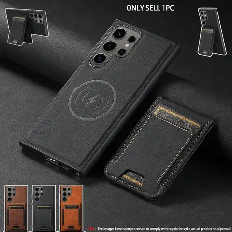 2-In-1 PU Leather Phone Case with Magsafe Card Holder, Anti-Drop Shockproof Protection, Protective Cellphone Shell for Samsung Galaxy S26/s25/s24 S23 S222 Ultra, Summer Gift, Shockproof Phone Cover