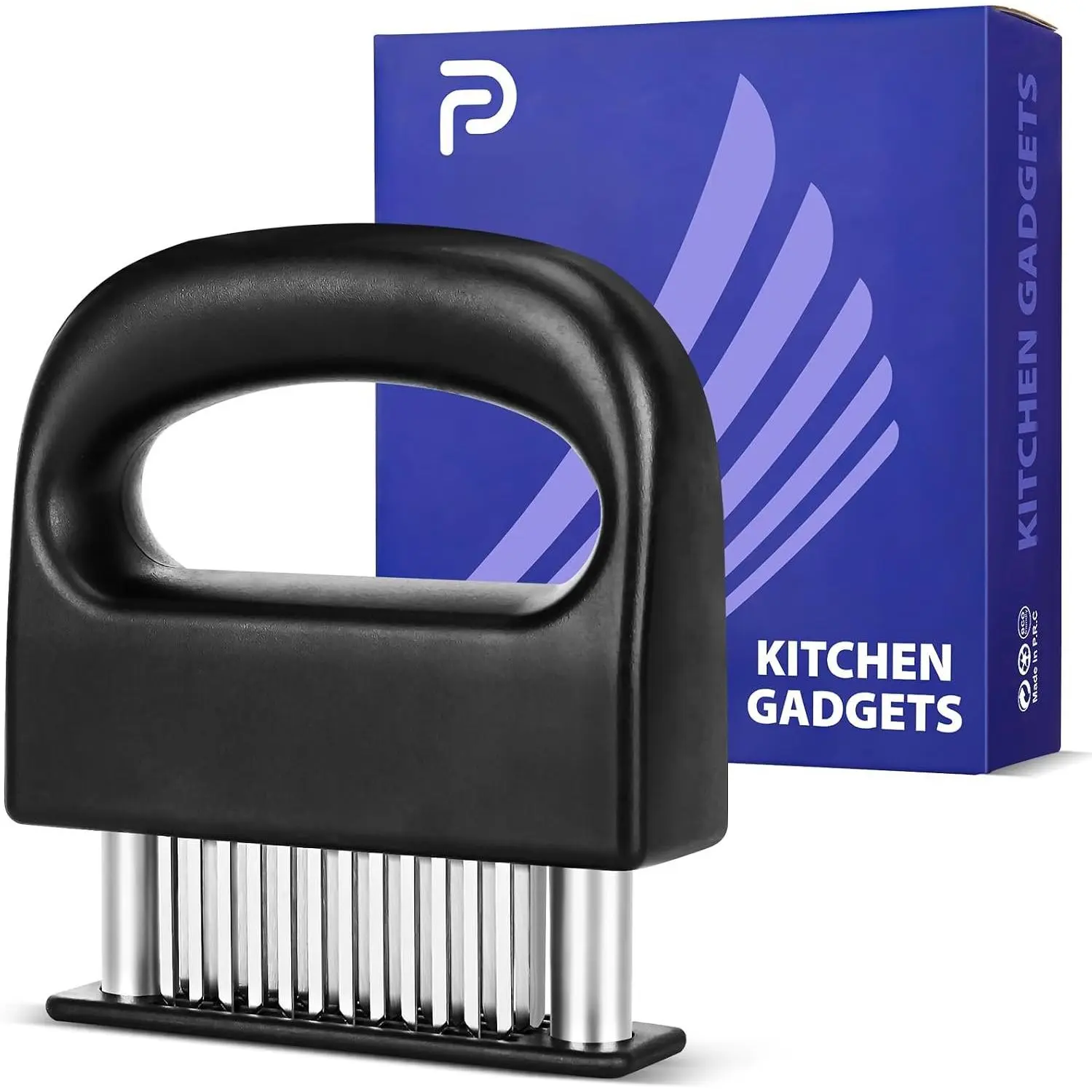 Meat Tenderizer Tool with 48 Stainless Steel Ultra   | Stapler Design, Handheld, Meat Mallet Tenderizer Machine, Tenderizing Steak, Beef, Pork, Turkey, Fish, Poultry, Black