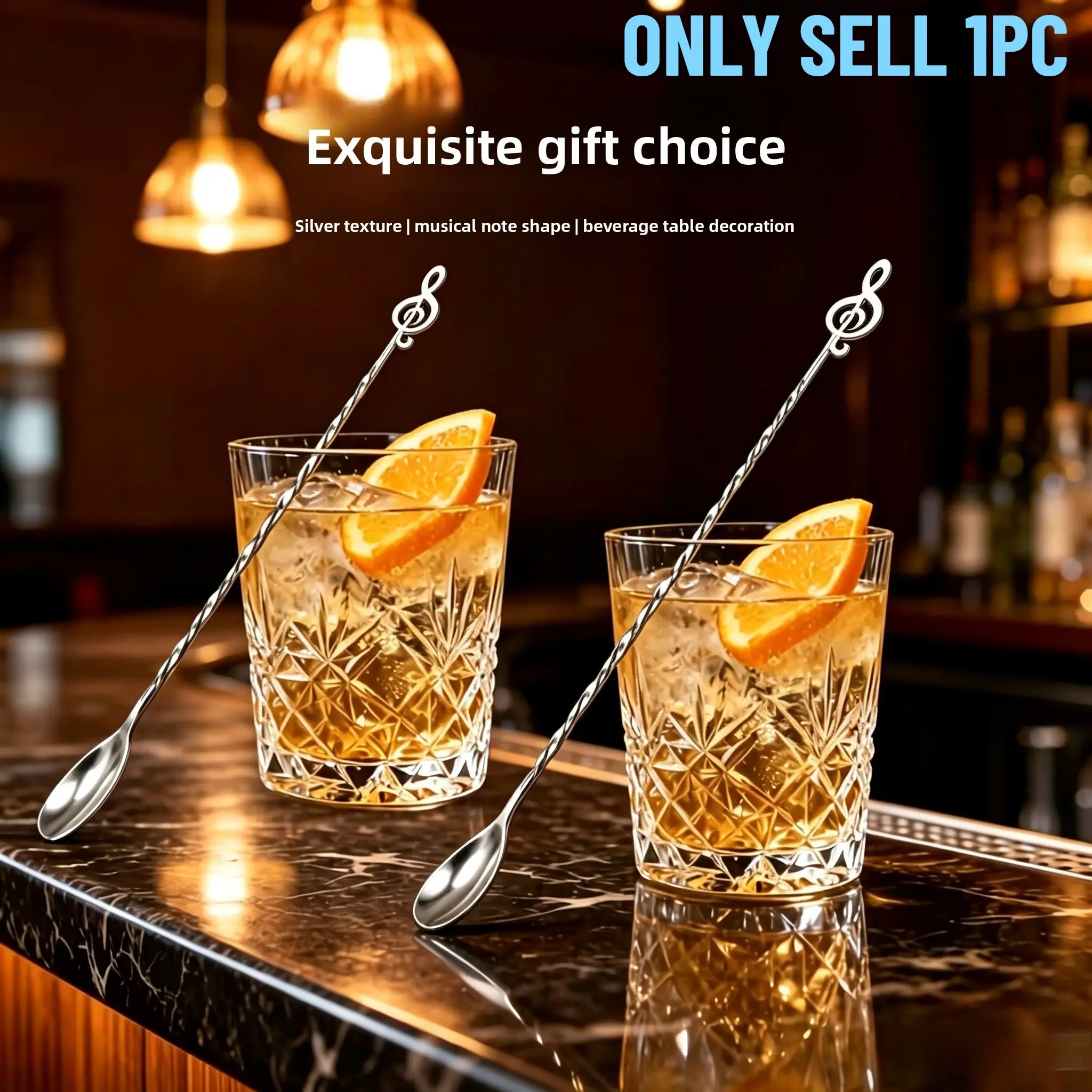 1Pc Musical Note Stainless Steel Long Handle Coffee Spoon, Mirror Polished Twisted Long Cocktail Mixing Stirrer, Multi-purpose Scoop For Layered Cocktails, Iced Lattes, Desserts & Jam, Rust-proof, Sturdy And Easy To Clean Drink Stirring Tool, Suitable For