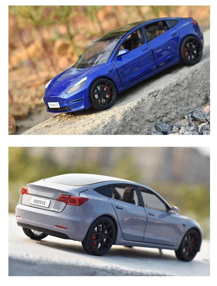 1:24 Tesla Model 3 Model Y Alloy Car Model Diecast Metal Toy Vehicles Car Model Simulation Sound and Light Collection Kids Gifts