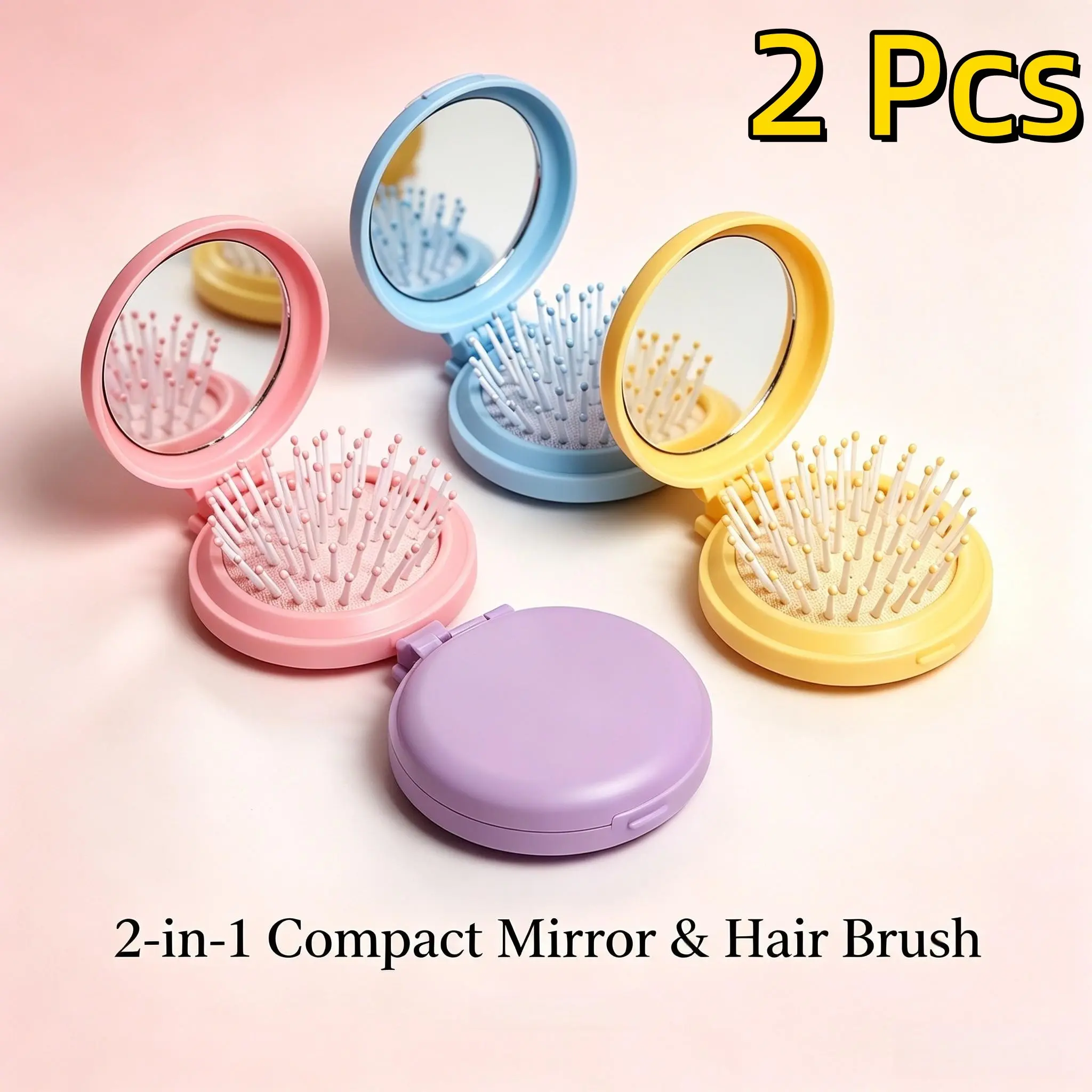 2-Pack Mini Folding Comb with Mirror, Soft Cushion Brush for Scalp Relief, Practical Outdoor Travel Essentials, Comfortable Hair Care Tool, Soft Bristle