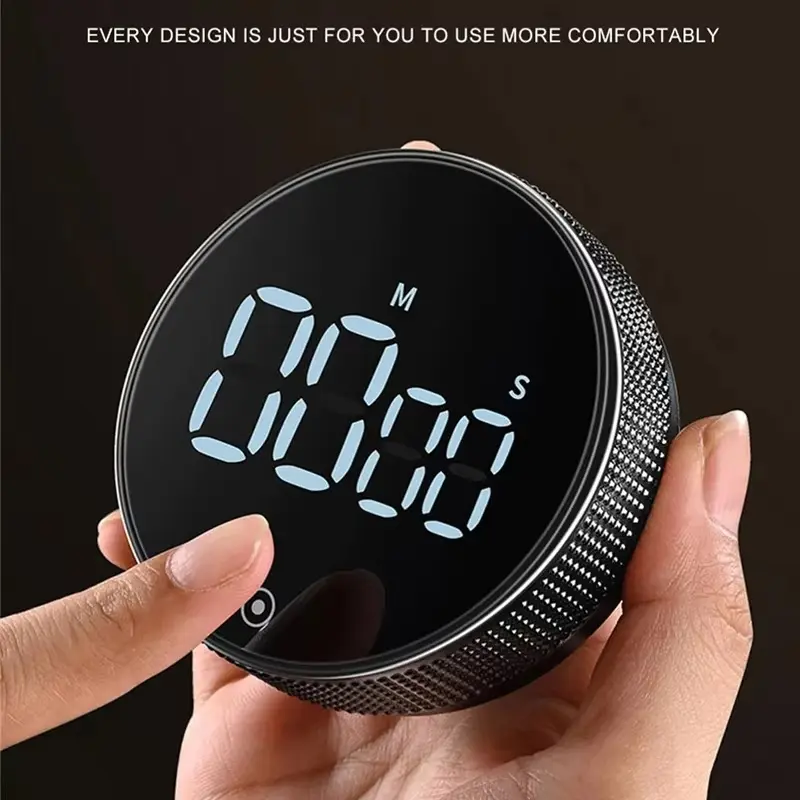 1PC Magnetic Digital Kitchen Timer with LED Display & Alarm - Battery-Powered Stopwatch, 9999 Minutes, Portable for Cooking, Study, Shower, Home & Office Use, Timer Kitchen, Textured Grip Base