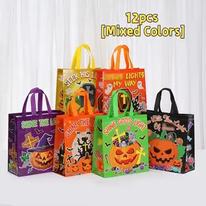 12pcs/24pcs Christian Halloween Bags with Handle, Non-Woven Religious Pumpkin Pouches, Bulk Pack for Trick-Or-Treat, Church Party Gifts, Festival Decorations