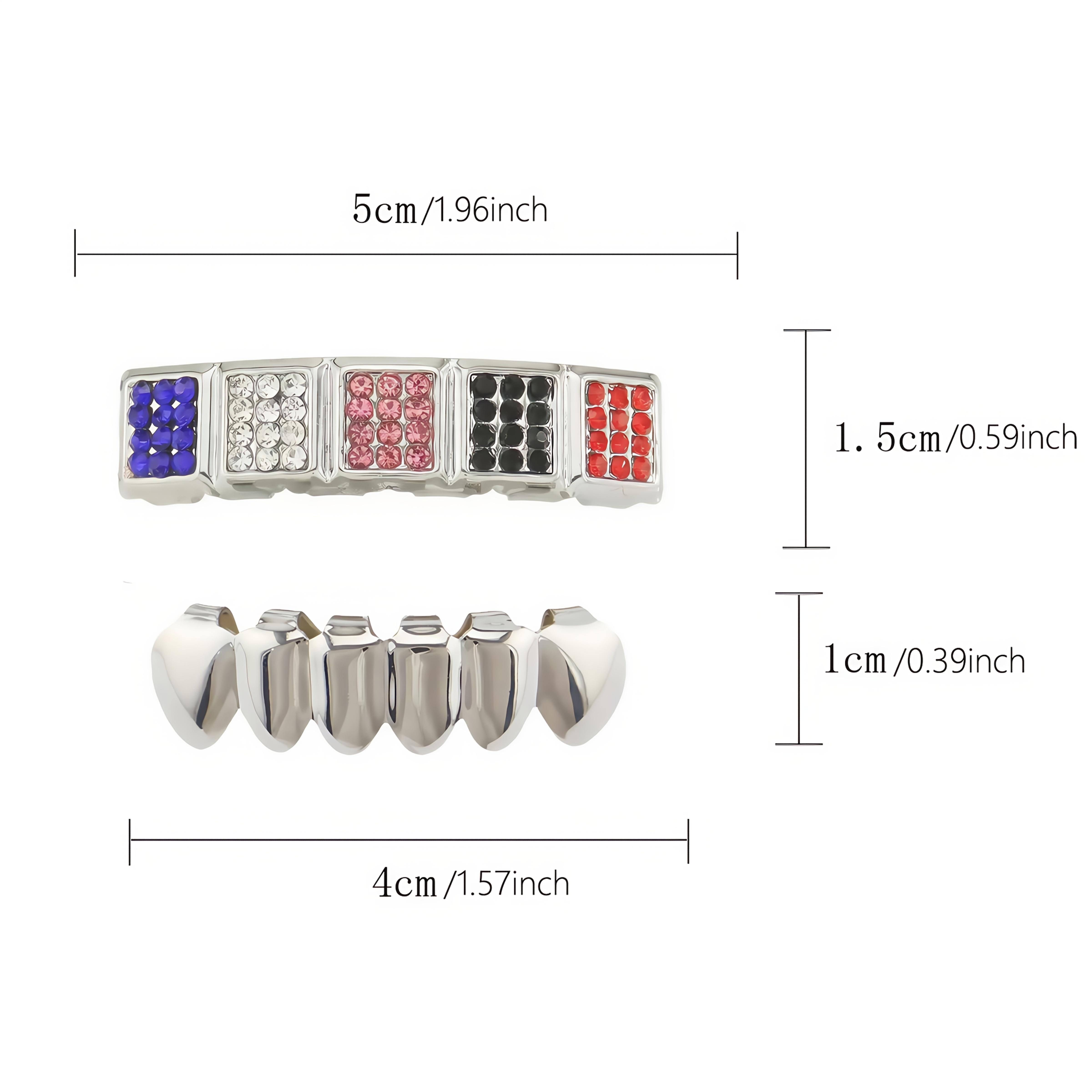 2 pcs Gothic Hip-Hop Style Colorful Zirconia Teeth Grillz - Halloween Jewelry for Men and Women, Halloween Accessories | Bold Fashion Accessory | Durable Zirconia Teeth Grillz