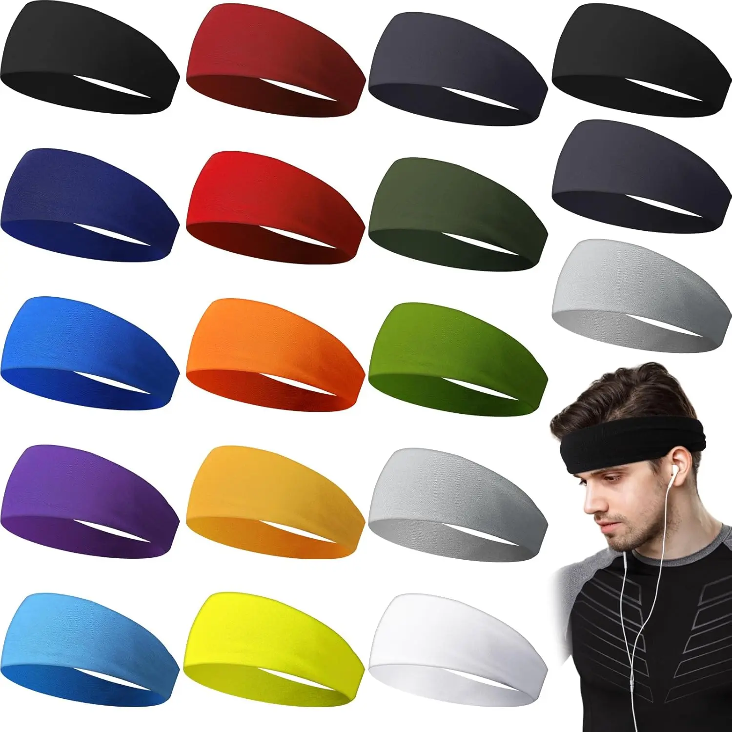 Female 18-Pcs Camouflage Sweatbands - Non-Slip, Breathable, Stretchy Unisex Headbands for Yoga, Running, Fitness (Women's Sporty Chic Active Wear Accessory)