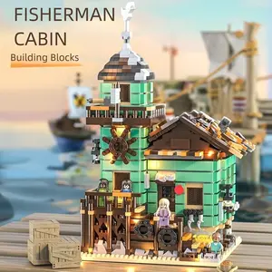 Old Fishing Cabin Store STEM Building Bricks, for 6 7 8 9 10 11 12 Year Old Kids Boys Premium ABS Seaside Village Bait Shop Architecture Model Toy Desktop Ornament Gift 2026 Summer Sale