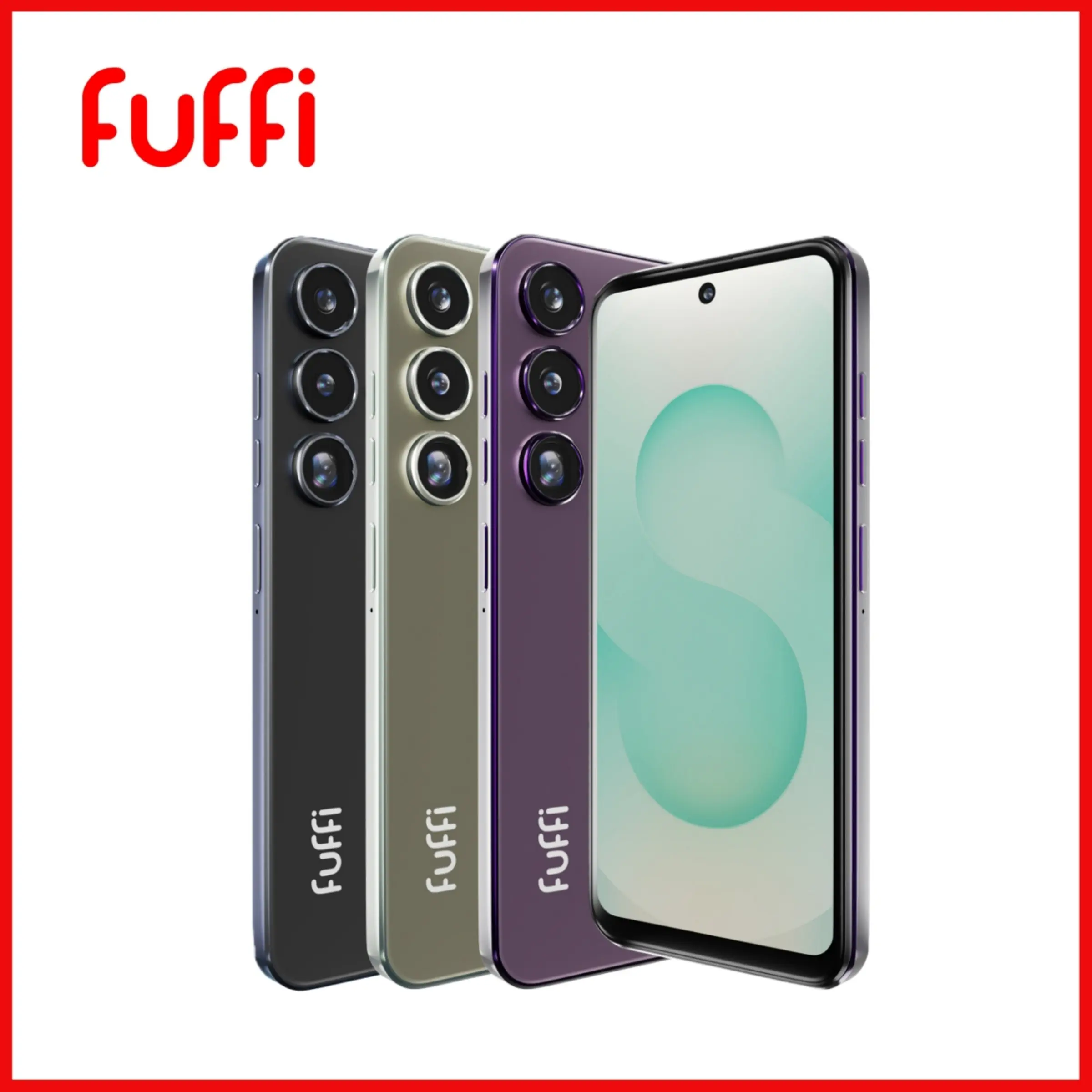 FUFFI fashionable smart phone with a 6.56-inch high-definition screen, a quad-core processor, 3GB RAM, 32GB ROM, a 3100 mAh battery, 4G network dual SIM dual standby, metal integrated frame, and an Android operating system phone.