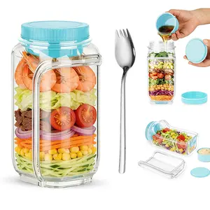 Salad Pod Mason Jar Side | Salad Pod Built-in 2.5 oz Dressing Container with Cover | Upgraded Leakproof Vertical Layering for Portable Salad | Microwave, Dishwasher & Freezer Safe, Reusable