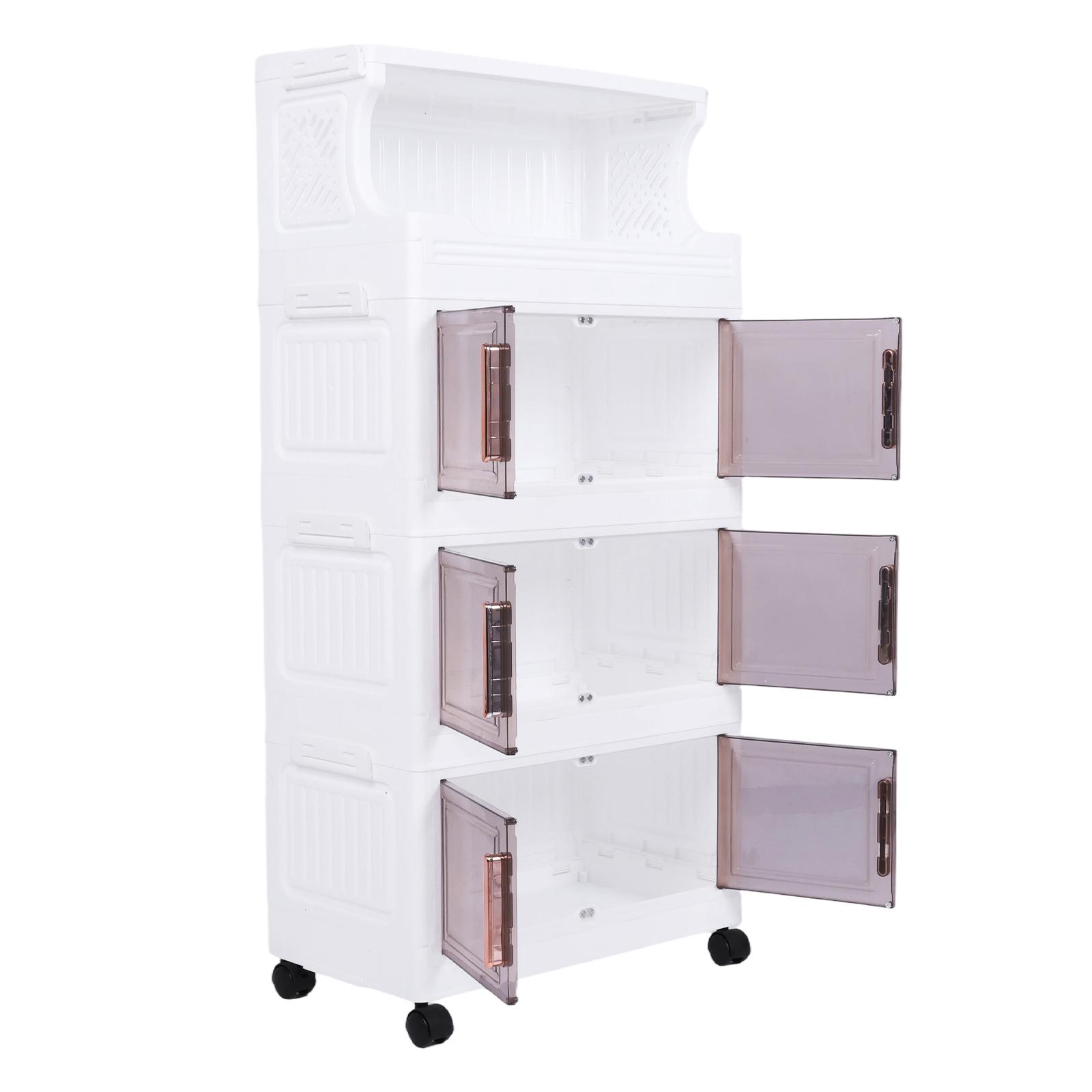 3 Tier Stackable Plastic Storage Bins with Doors and Wheels 42cm Foldable Plastic Storage Container Large Capacity for Craft Home Pantry DormTransparent