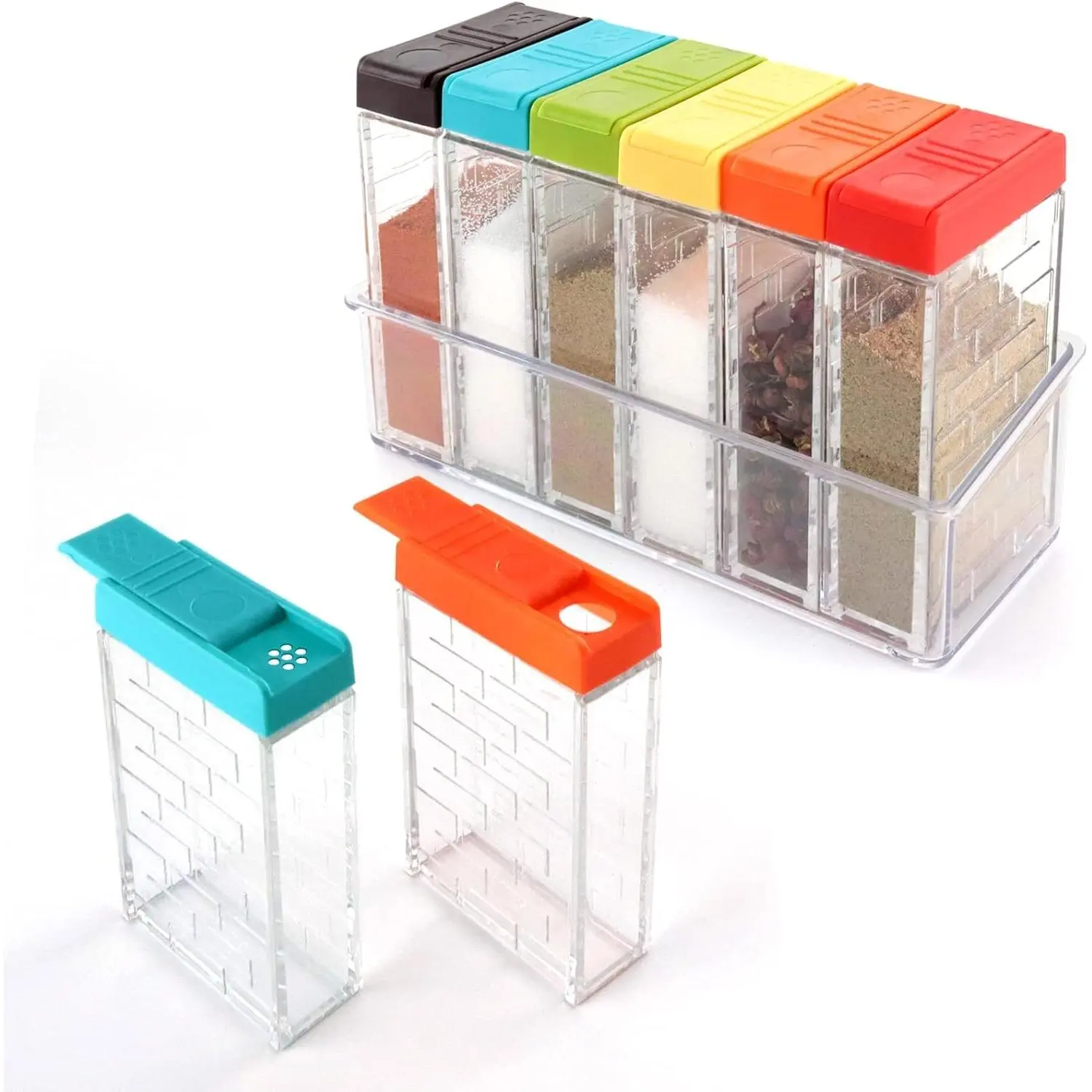 URALFA Airtight Plastic Spice Shaker Jars - Portable Kitchen Seasoning Box Canister Set for Travel, Colorful Condiment Storage Containers