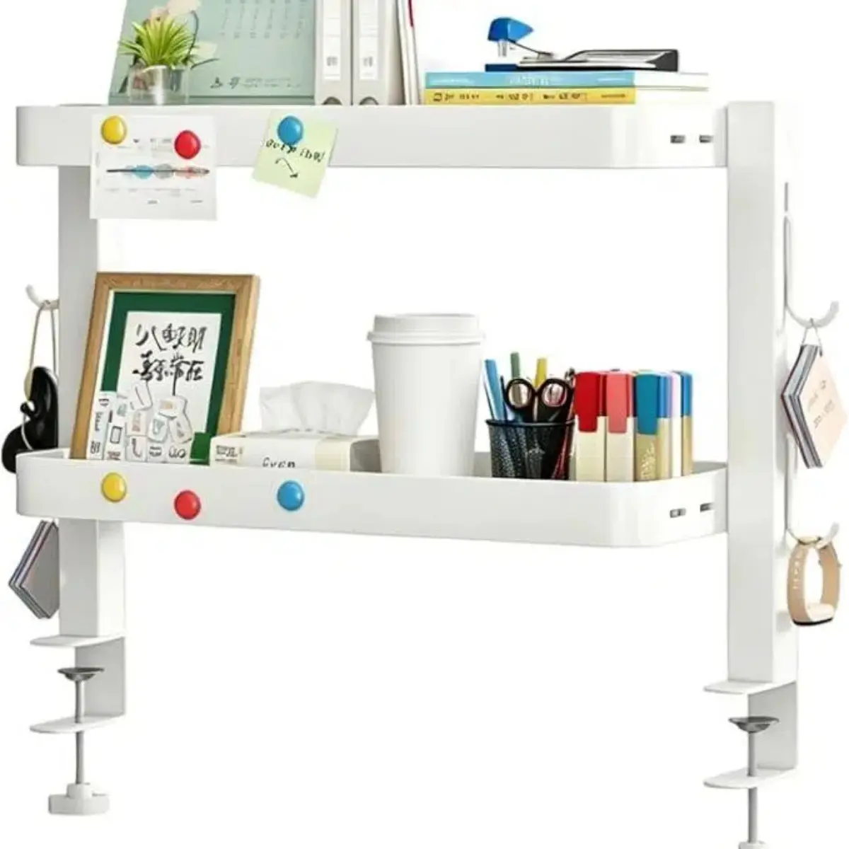 Desk Organizers and Accessories Clamp-On Desk Shelf Organizer, 2 Tier Clamp on Desk Shelf, Office Desk Shelves Organizer,  Space-Saving Desktop Organizer for Home Office
