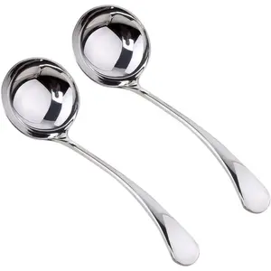 Small Ladle, Gravy Ladle, 7.9 Inch Sauce Ladles, 18/10 Stainless Steel Small Gravy Soup Spoon for Spooning Gravies or Sauces, Set of 2(Silver）