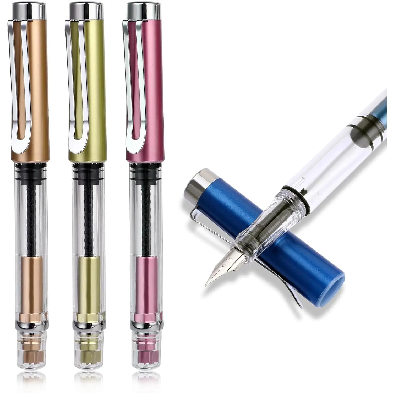 4 count Refillable Fountain Pen Transparent Caligraphy Pens for Writing Upgrated Fine Nib  Filling Fountain Pen