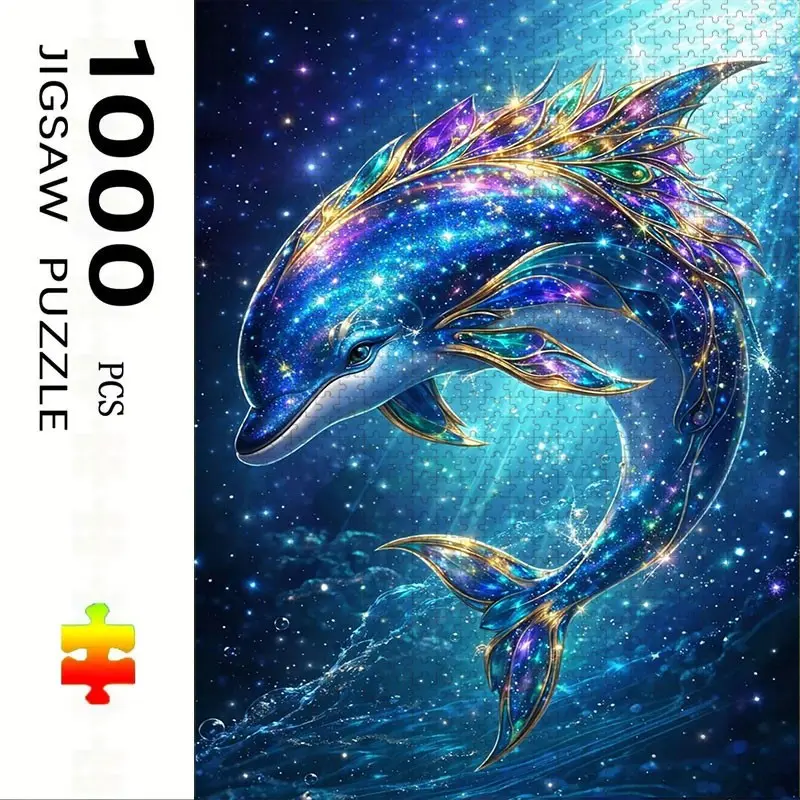 1000 Piece Dolphin Theme Puzzle, Large Adult Family Interactive Toy, DIY Home Decor, Holiday Scene, Mixed Colors, Perfect Gift