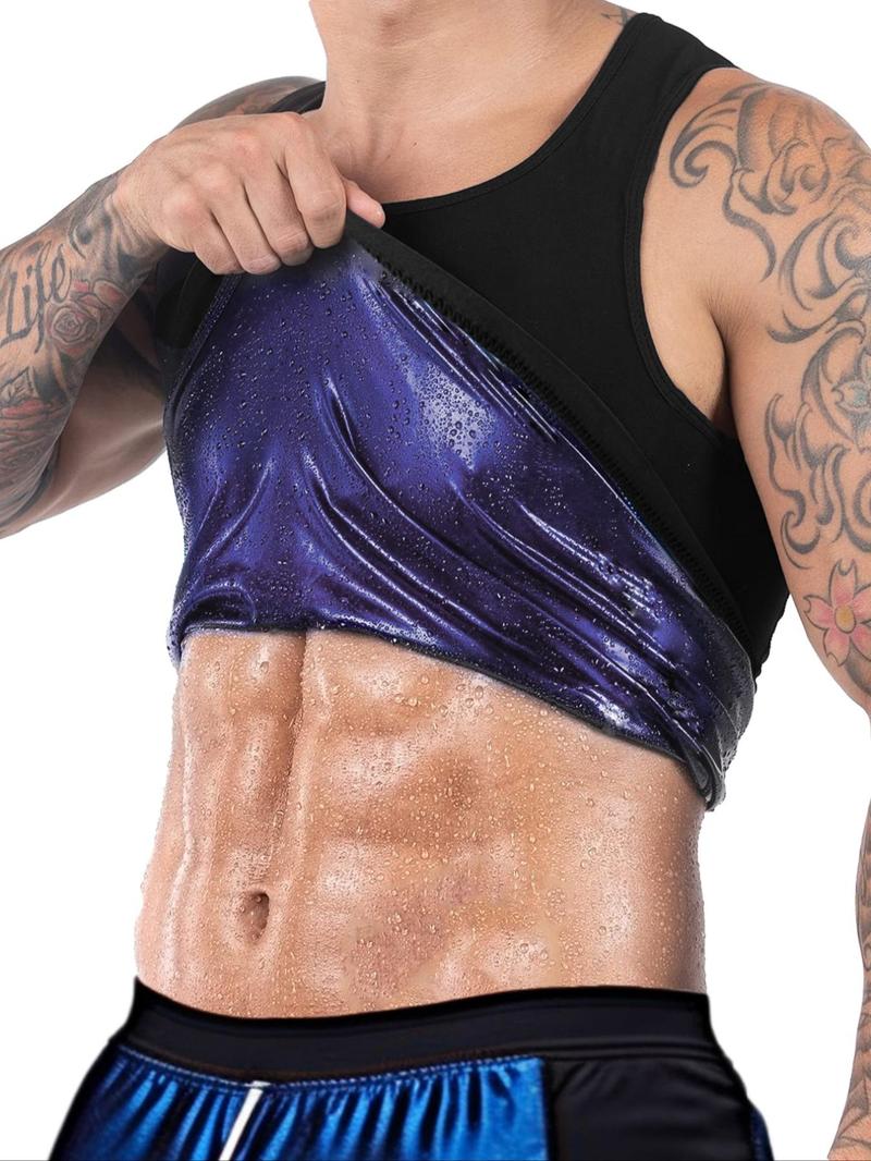 Men's Solid Round Neck Sauna Tank Top, Short Sleeve Sports Top, Fall Clothing Men, Breathable Comfortable Top for Gym Workout Running, Men Sport & Outdoor Clothing, Gym Tops & Gym Vest, Athletic Clothes