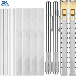 12 Pieces Refill Soapstone Holder Round Flat Aluminum Soapstone Pencil Welding Tools, Flat Soap Stone Markers, White Clear Removable Markings on Steel, Aluminum, and Cast