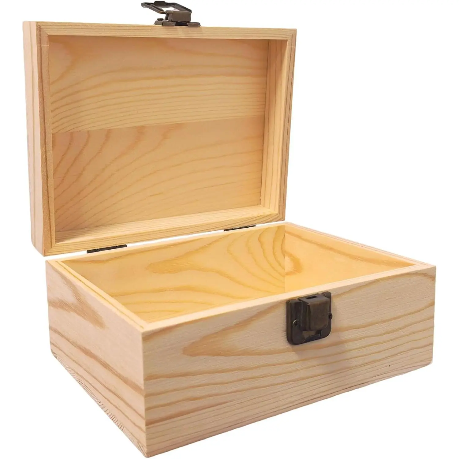 Small Wooden Box with Hinged Lid - 6.88x4.52x2.36 Inch Unfinished  Box | Crafts DIY Senior Box - Plain Mini Pine Storage Memory Box with Clasp for   Desk Organization and  Decor