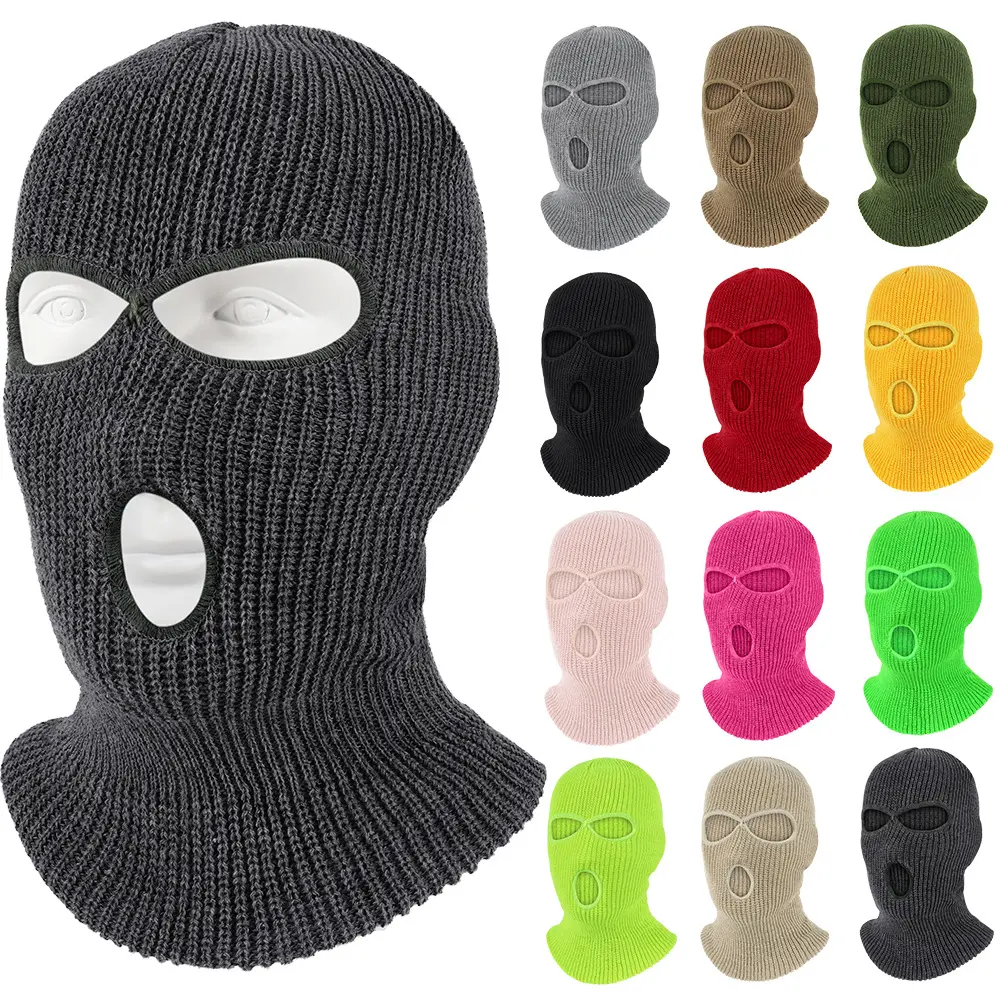 Double Layer Knitted Balaclava, Unisex 3-Hole Warm Winter Ski Mask for Outdoor Sports, Cycling & Hiking, Knitted Fabric, Cycling/Skiing