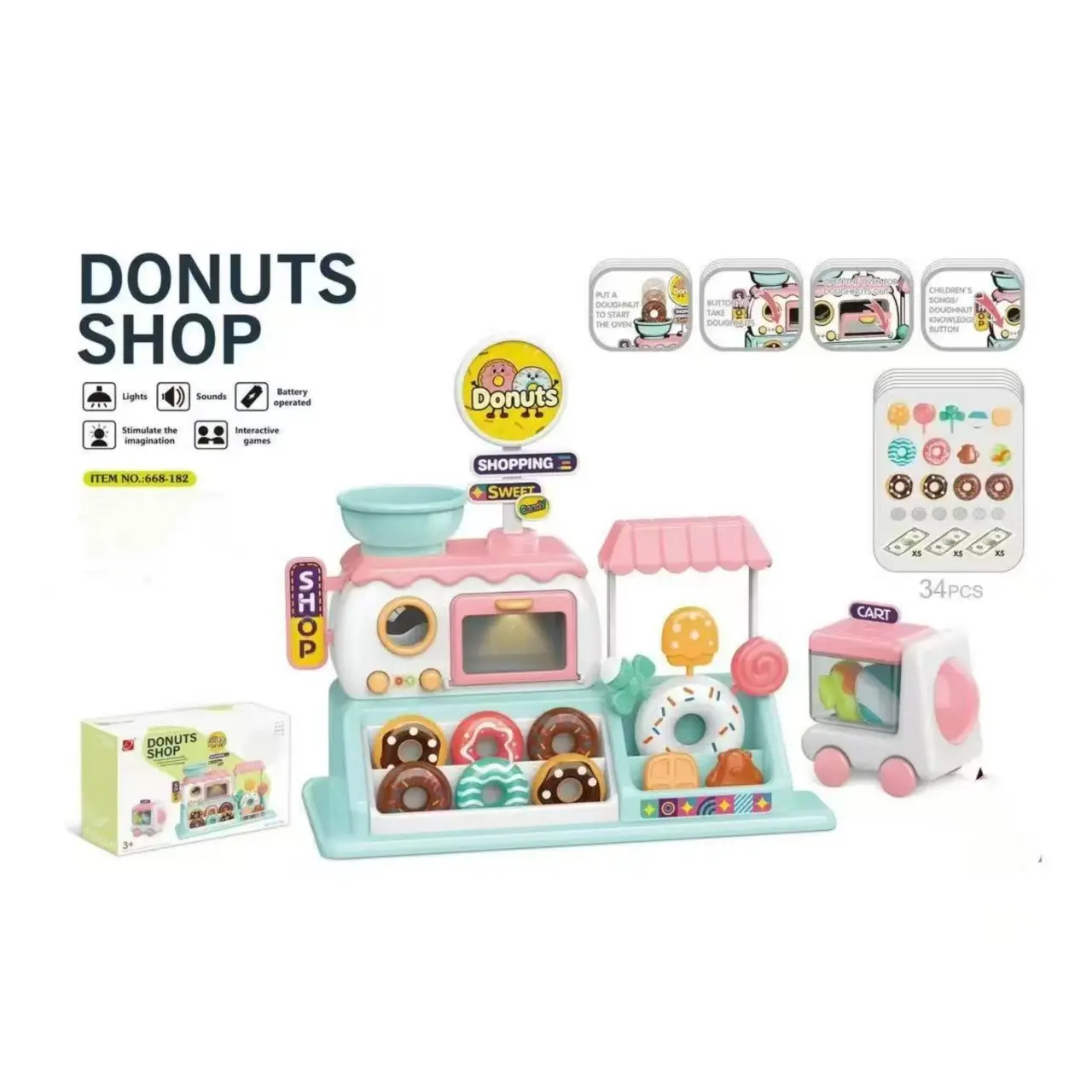 Simulation Oven Donut Shop Ice Cream Candy Supermarket Toy, Cute Plastic Music Donut Store Food Set, Kids Playset