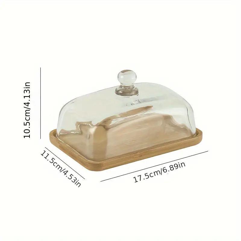 Glass Butter Dish with Lid, 1 Count Dustproof Food Storage Container with Bamboo Base, Food Preserving Container for Home Kitchen Restaurant