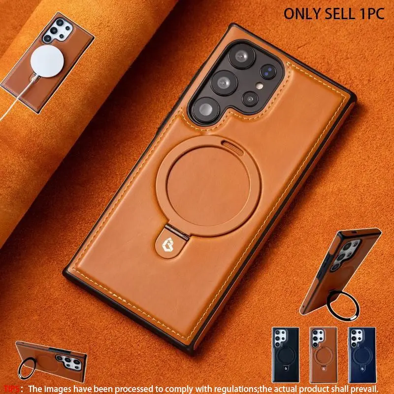 PU leather texture magnetic integrated bracket shock-absorbing Protection, Shockproof Protector Smartphone Casing, suitable for Samsung phone case Galaxy s26 S24Ultra S22Ultra Plus men's and women's business professional phone accessories protective case