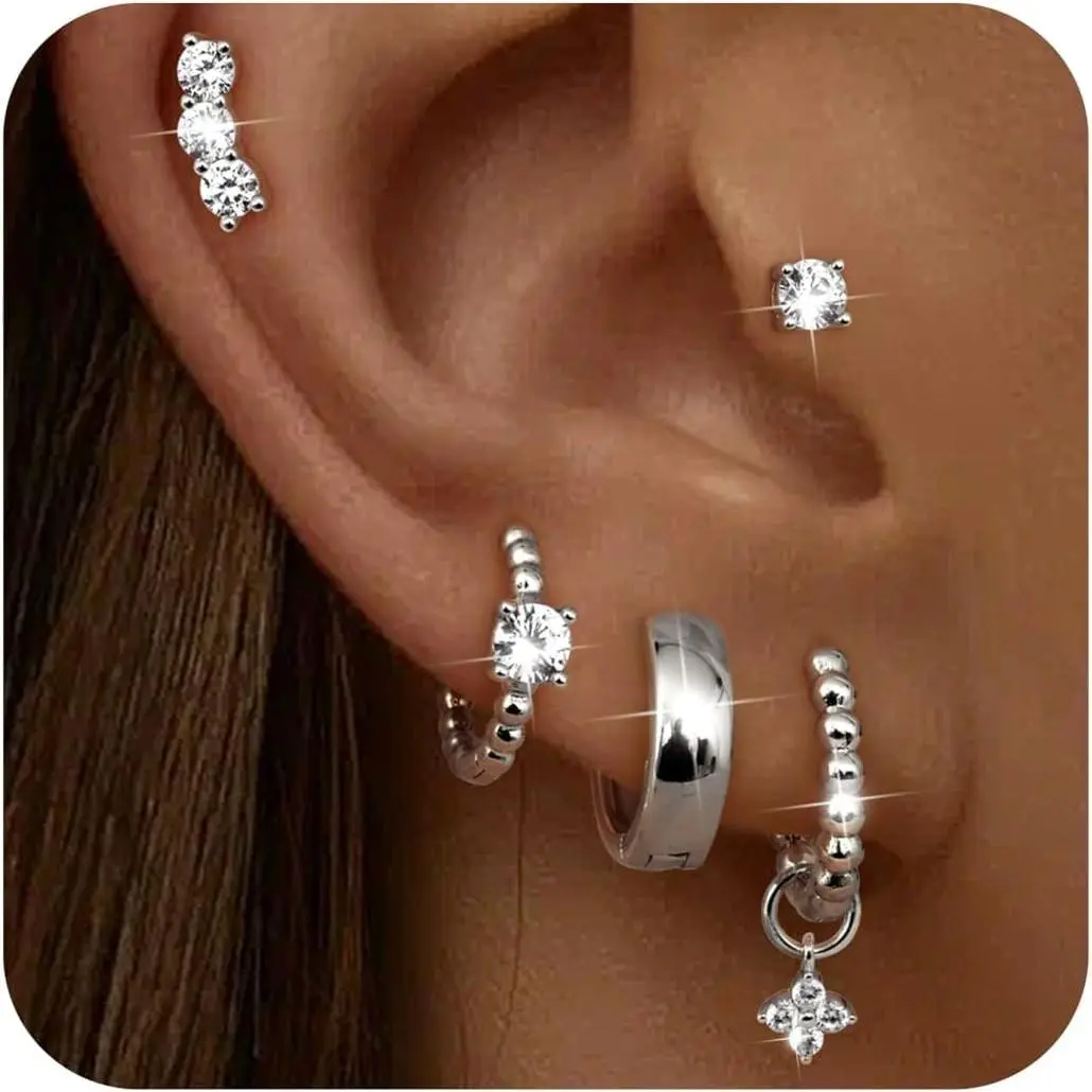 Small Gold Hoop Studs Earrings 14K Gold Plated Huggie Earrings for Women(Gift)