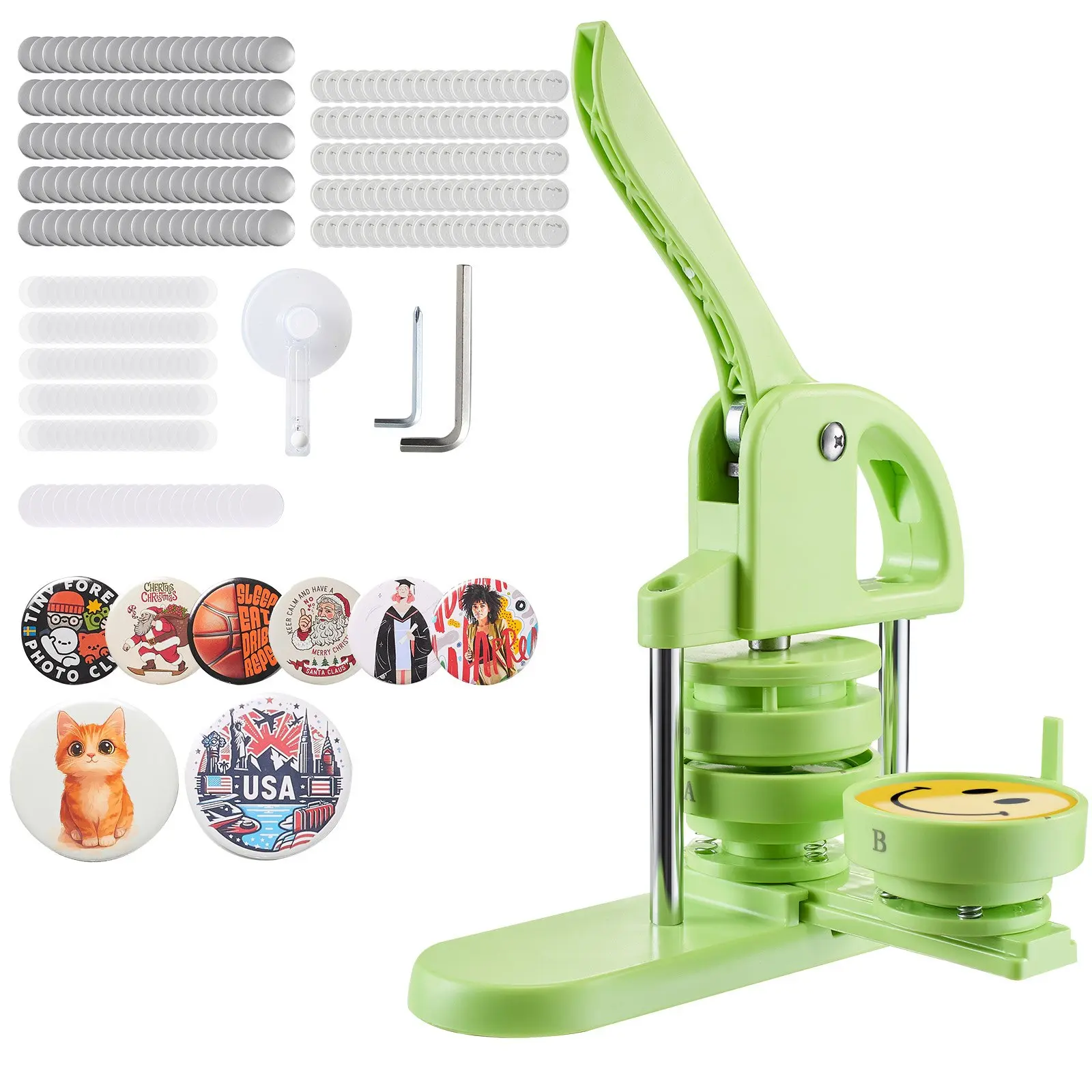 VEVOR Manual Badge Maker Machine, 75 mm (2.95 in) Plastic Pin Maker with 100pcs Button Parts, Circle Cutter, Magic Book, Reinforced Ergonomic Handle, Effortless Pressing, Avoid Tilted Designs, for Pet DIY Magnets, Personalized Gifts Any Occasion, Includes