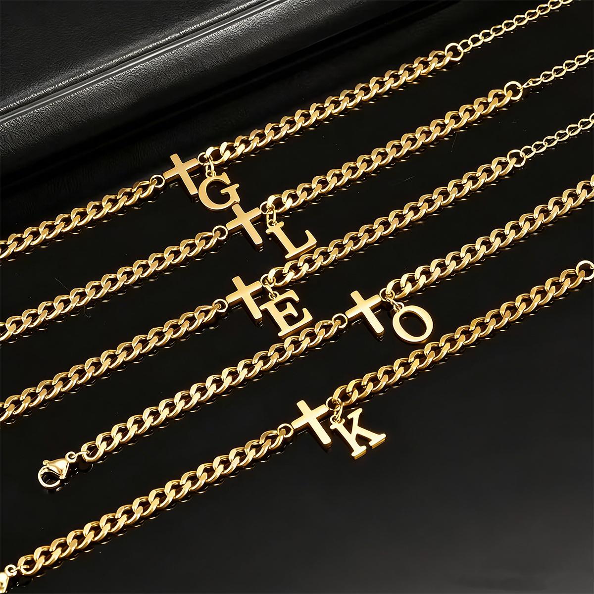 1pc Men's Cross Letter Bracelet, Stainless Steel, 26 Initials A H L E C G J K L M R S Z, Pendant Bracelet, Waterproof, Anti-oxidant, Suitable for Parties, Birthdays, and Events