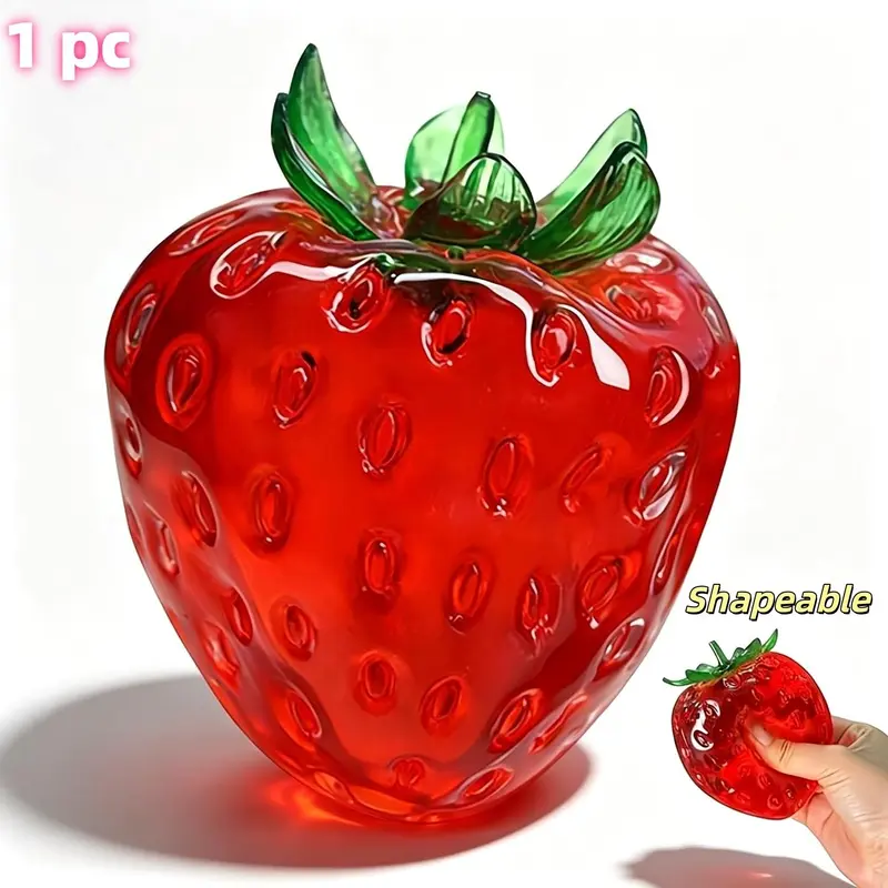 Strawberry Fruit Squishy Toy, Handmade Moldable Squeeze Ball, Thin-Skin Non-Rebounding, Cream & Coconut Oil Filled Stress-Relief Toy, Fidget Squishy