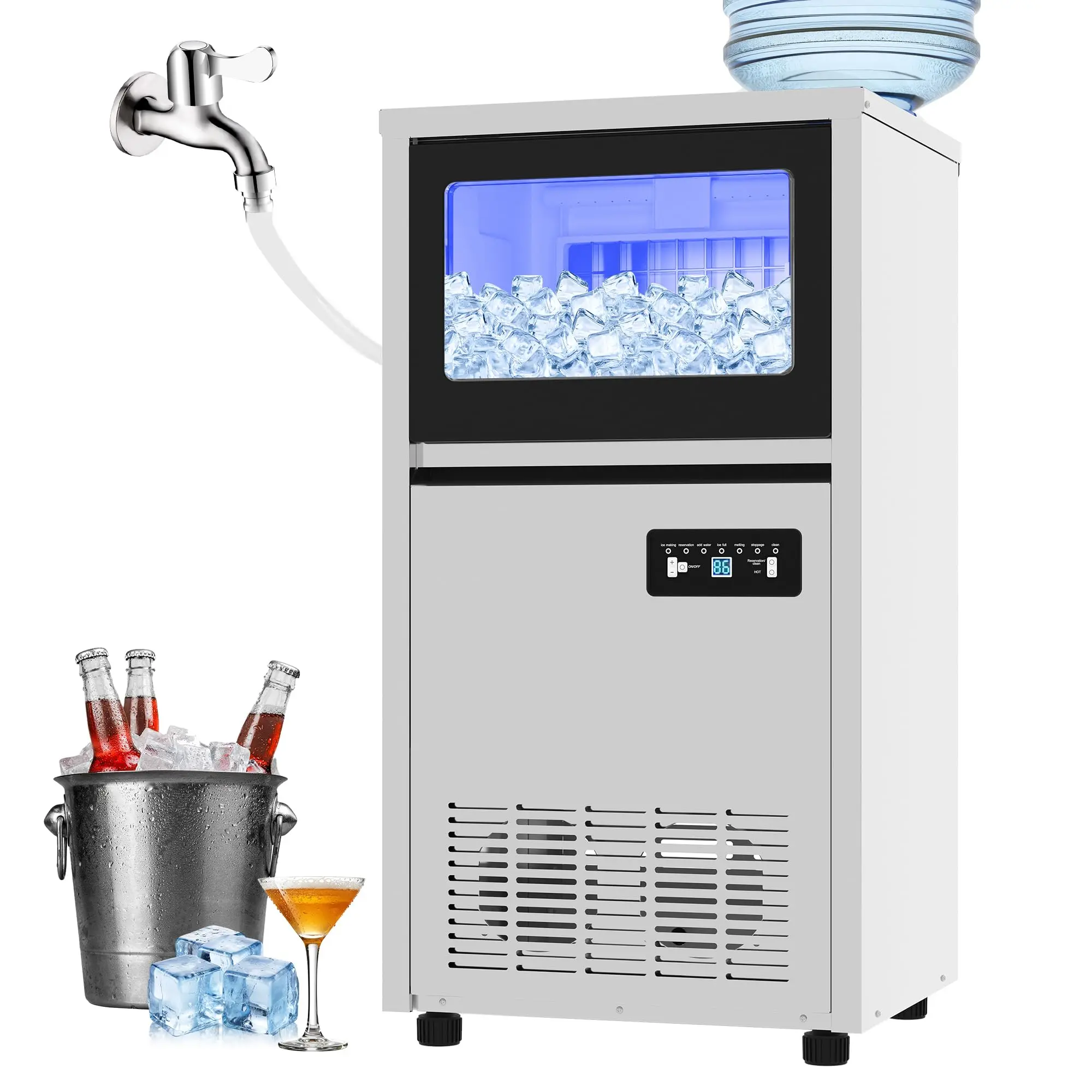 130Lbs/24H Commercial Under‑Counter Ice Maker, 36Lbs Ice Storage Bin, Dual Water Inlet, LED Control Panel, Self‑Cleaning ETL‑Certified Freestanding Ice Machine for Bar, Restaurant and Home Use