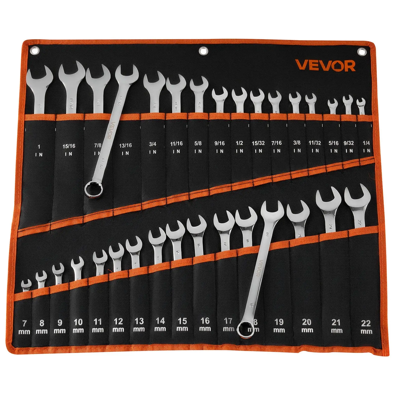 【DealsForYouDays】VEVOR 32-Piece Heavy Duty Multifunctional Combination Wrench Set - 12-Point Box End Grip, 15° Angled Open End, Carbon Steel Body, 1/4"-1" Metric & SAE, Roll-Up Pouch, Auto Repair Tools for DIY Maintenance Garage Hand Tools