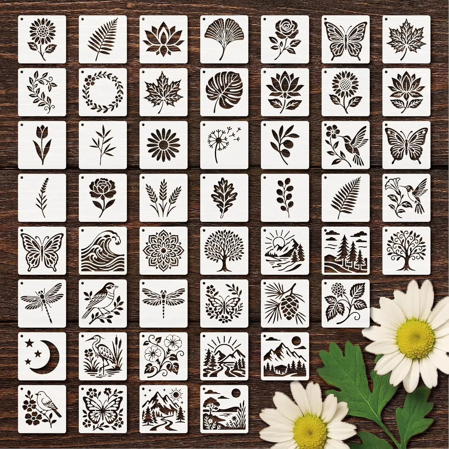 Stencils 4in 50 count  Plastic Templates Craft  Template Nature Style DIY Crafts Stencil Holiday for Fabrics Window Wall  (4inch 50 Pack)