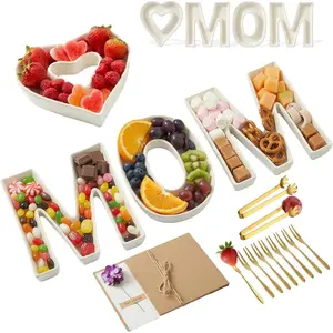 Mother’s Day & Birthday Gifts for Mom - Ceramic "MOM" Letter Candy Dishes & Charcuterie Board Set with 12 Gold Serving Utensils & 3D Greeting Card - Unique Table Decor for Party & Afternoon Tea   mini gifts