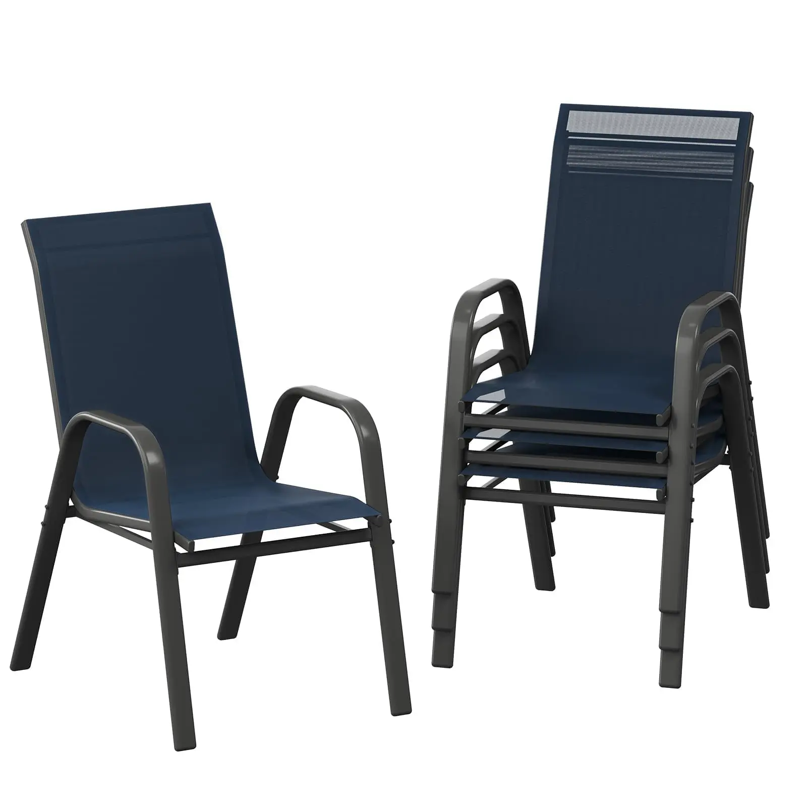 GARVEE Patio Chairs, Outdoor Stackable Dining Chairs Set of 4 All Weather Lightweight Textilene Outdoor Chair Sets with Armrests, 140 Kg Capacityfor Backyard, Pool Deck, Garden, Blue