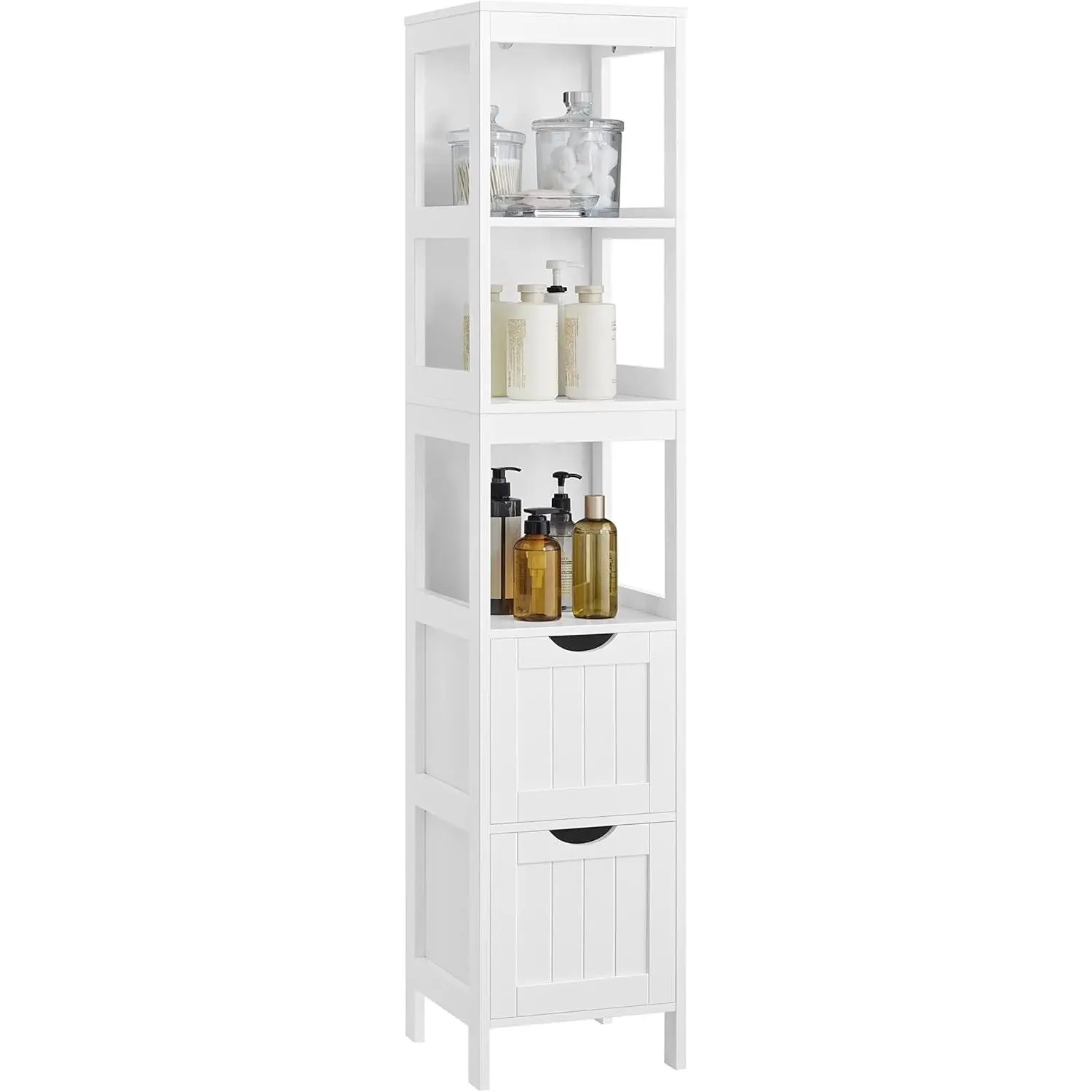 Multifunctional Storage Cabinet Organizer Rack Stand, 2 Drawers 55.7 Inches Height Corner Unit for Bathroom Living Room, White UBBC66WT