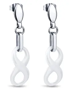 40mm and Infinity Symbol Ceramic Earrings, Unique Stainless Steel Studs, Fashionable Jewelry for Women