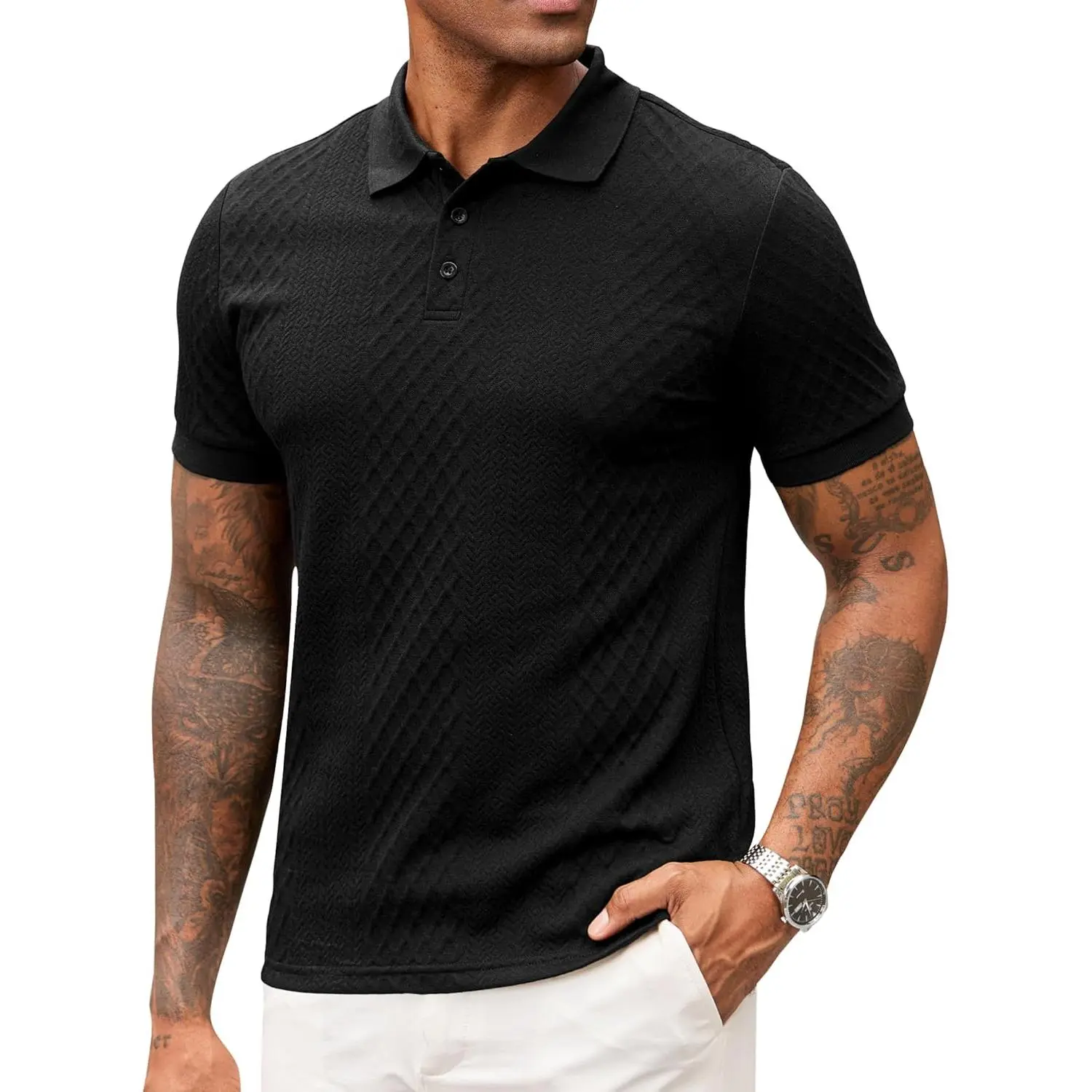 Men's Knitted Cable-Knit Polo Shirt, Soft Stretch Collared Top for Summer Vacation, Office & Trouser Pairing (S-XXL), Menswear, Tops