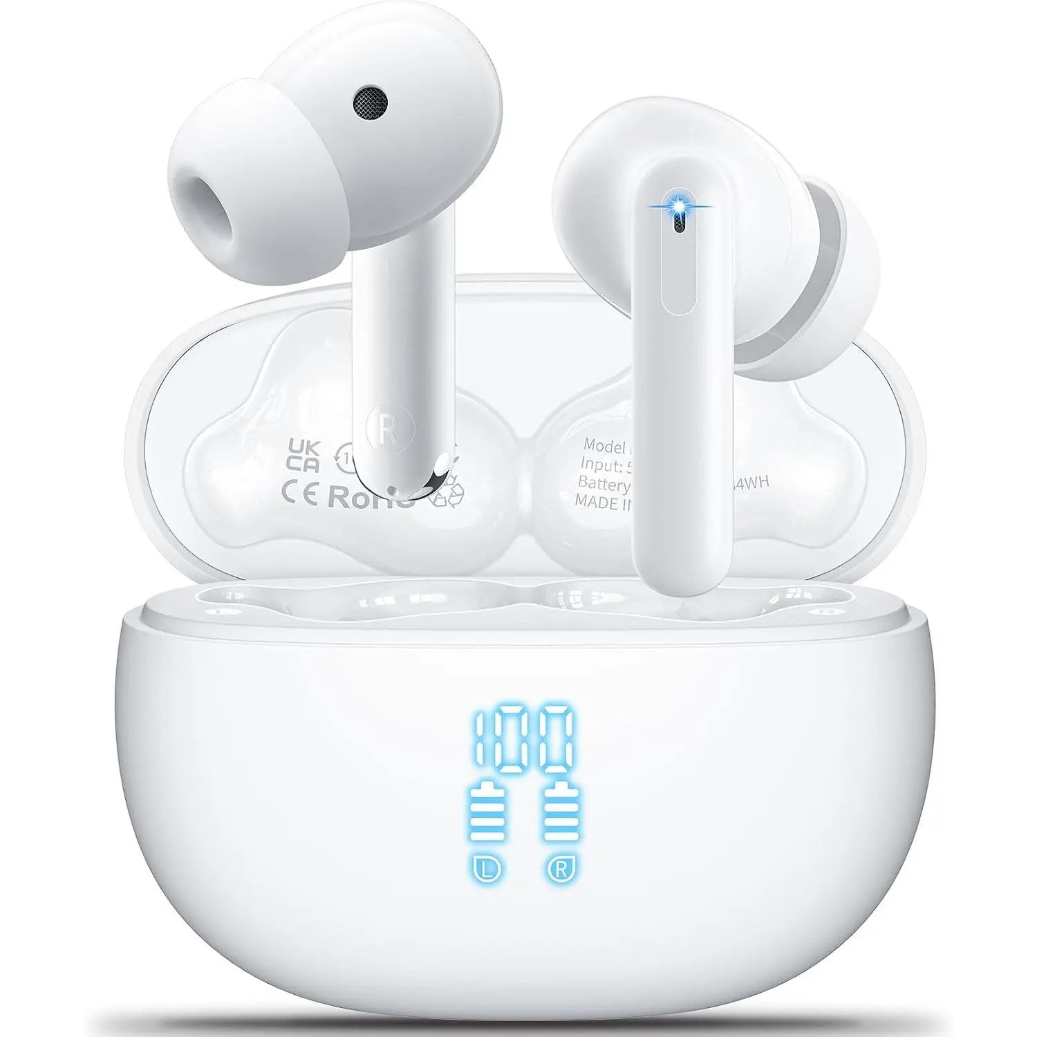 Wireless Earbuds, Bluetooth 5.3 Headphones HiFi Stereo & 4 ENC Mic, 42H Playtime Ear Buds with Charging Case LED Display, Bluetooth Earphones IPX7 Waterproof for iOS Android Earpods Sports Workout